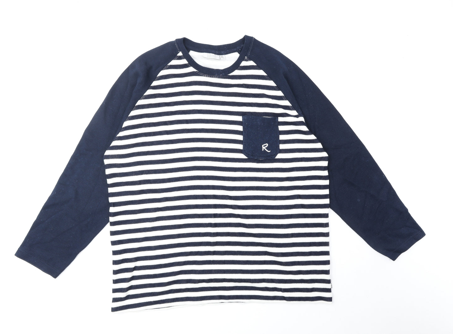 Ricci Womens Blue Round Neck Striped Cotton Pullover Jumper Size XL
