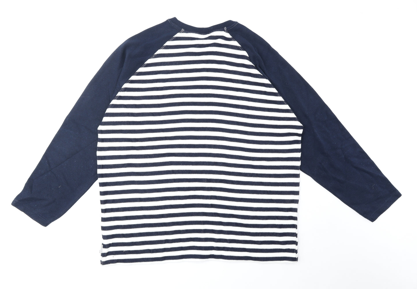 Ricci Womens Blue Round Neck Striped Cotton Pullover Jumper Size XL