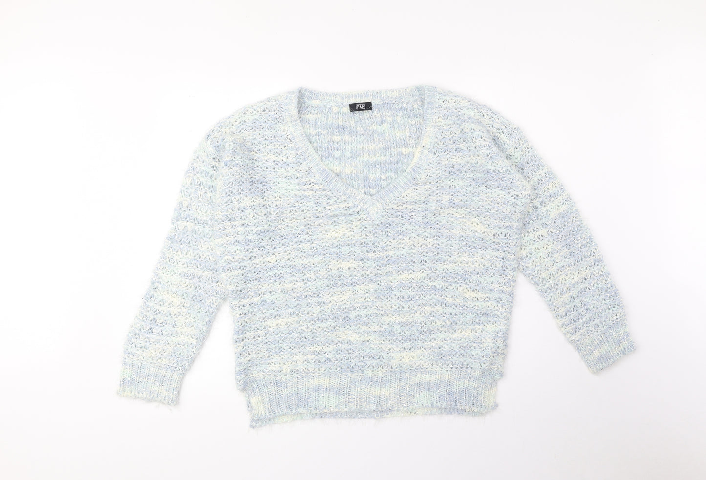 F&F Womens Blue V-Neck Acrylic Pullover Jumper Size 14