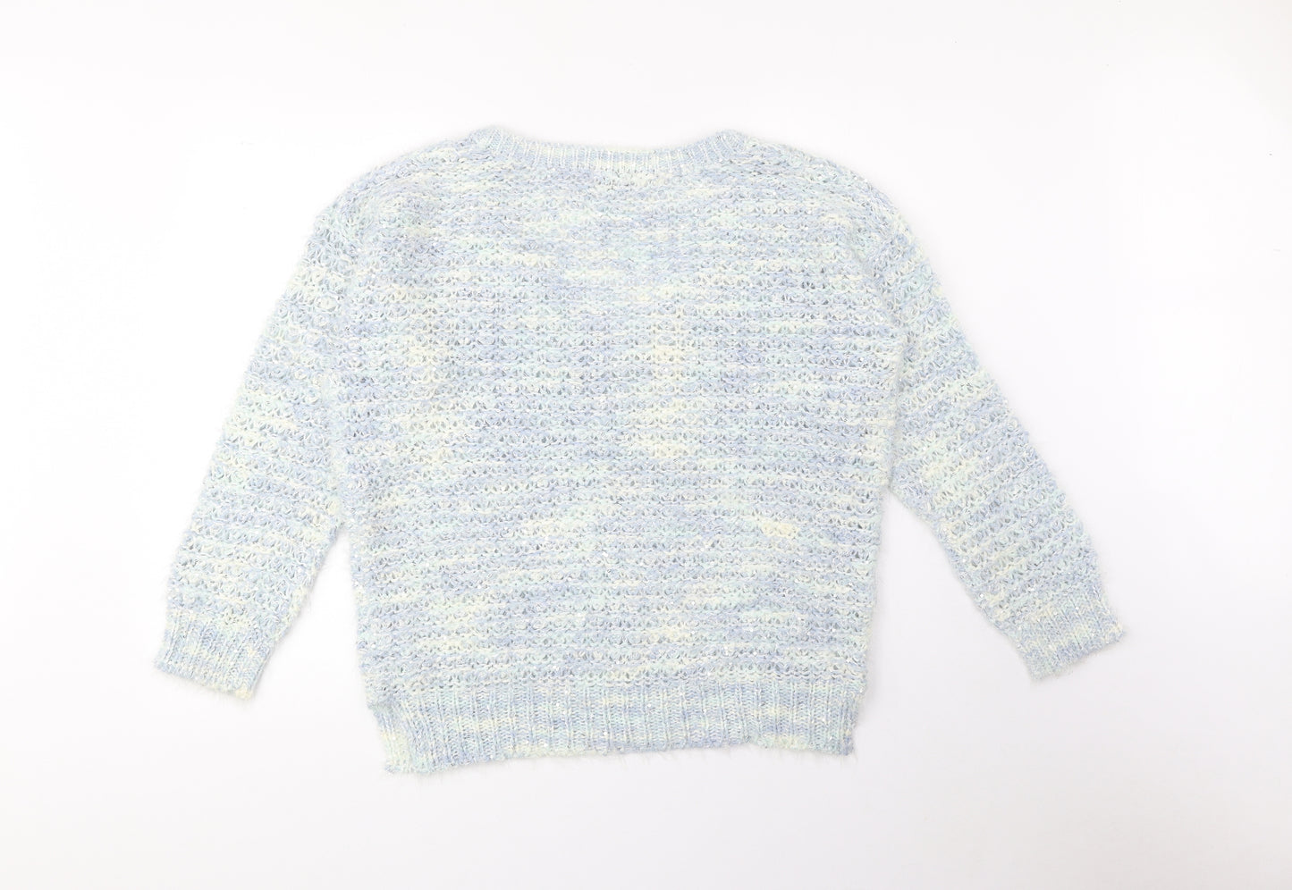 F&F Womens Blue V-Neck Acrylic Pullover Jumper Size 14