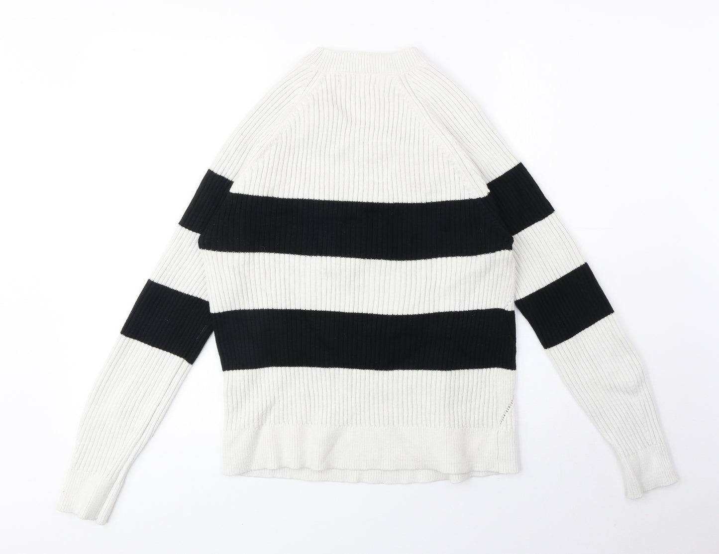 Marks and Spencer Womens White Round Neck Striped Acrylic Pullover Jumper Size M