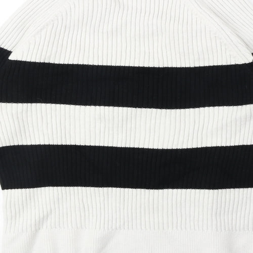 Marks and Spencer Womens White Round Neck Striped Acrylic Pullover Jumper Size M