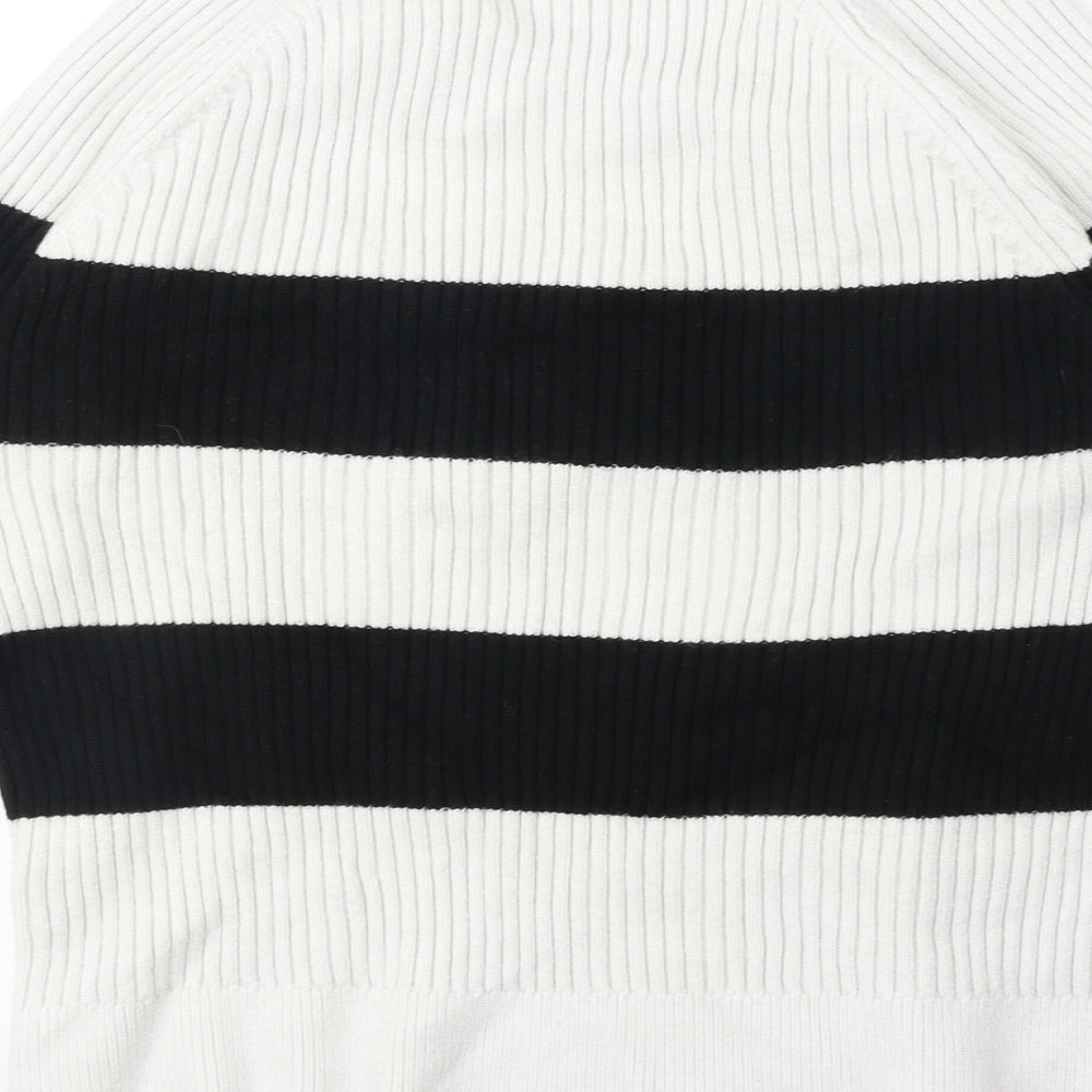 Marks and Spencer Womens White Round Neck Striped Acrylic Pullover Jumper Size M