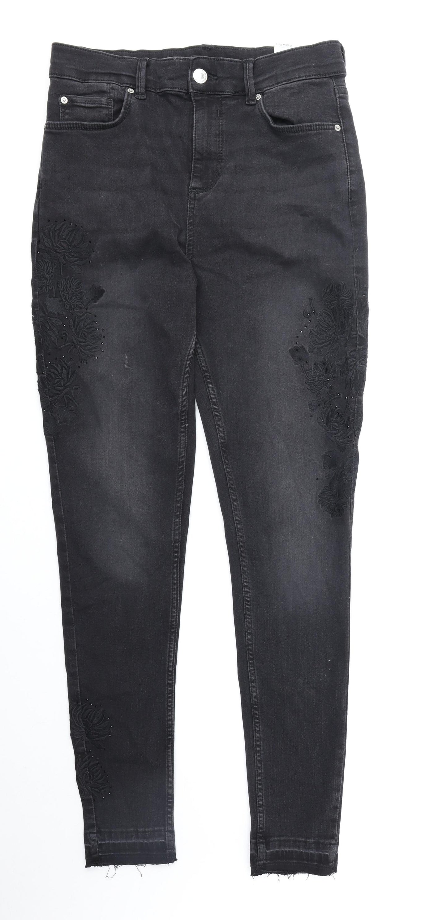 Marks and Spencer Womens Black Cotton Skinny Jeans Size 14 Regular Zip