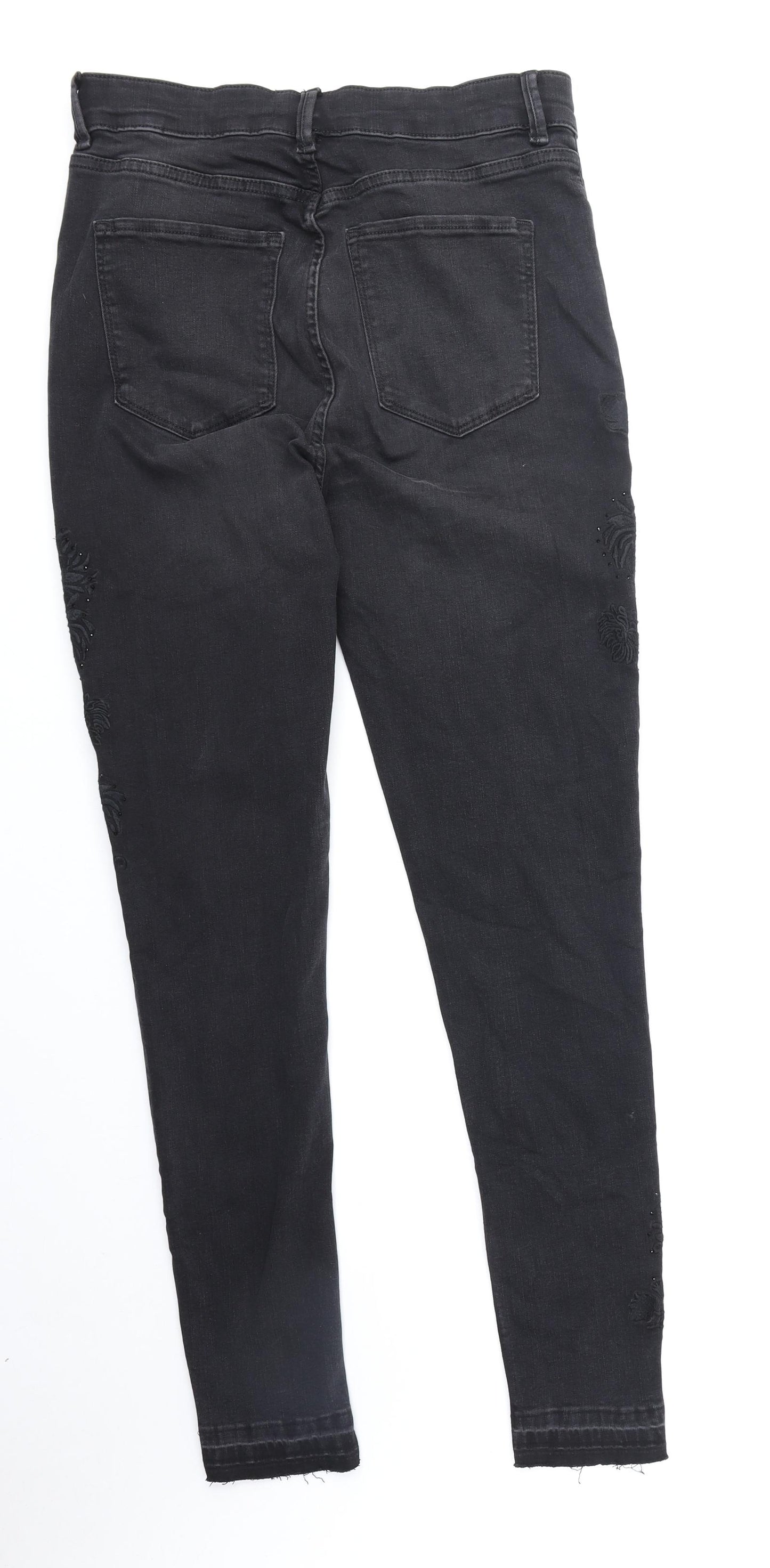 Marks and Spencer Womens Black Cotton Skinny Jeans Size 14 Regular Zip
