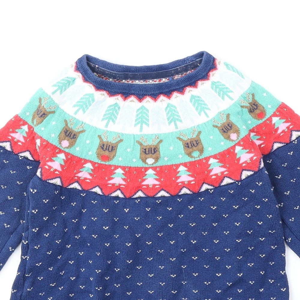 TU Girls Blue Round Neck Cotton Pullover Jumper Size 2-3 Years Pullover - Christmas