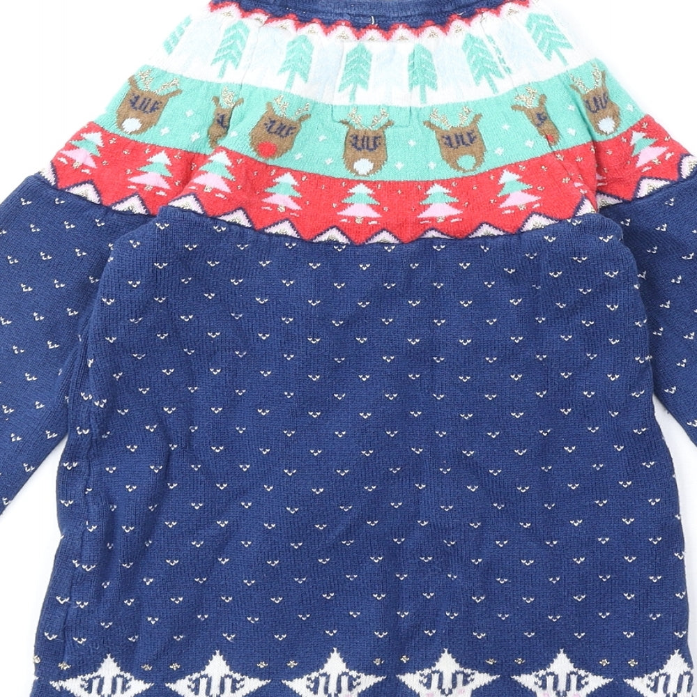 TU Girls Blue Round Neck Cotton Pullover Jumper Size 2-3 Years Pullover - Christmas