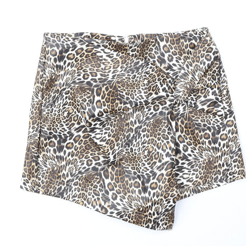 Preworn Womens Brown Animal Print Polyester Wrap Shorts Size 10 Regular Zip - Twist Detail