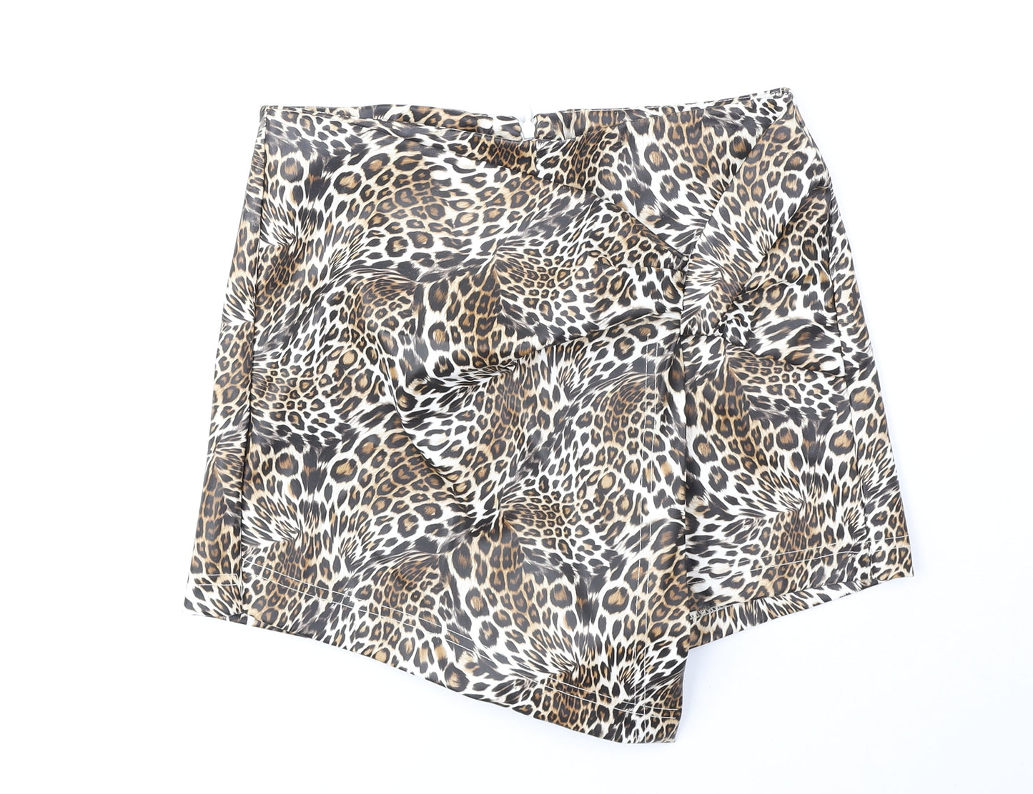 Preworn Womens Brown Animal Print Polyester Wrap Shorts Size 10 Regular Zip - Twist Detail