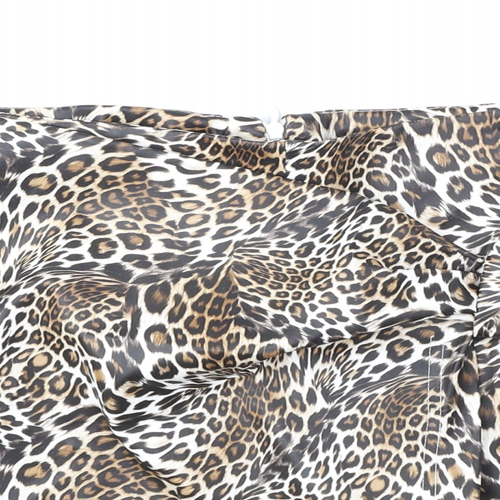 Preworn Womens Brown Animal Print Polyester Wrap Shorts Size 10 Regular Zip - Twist Detail