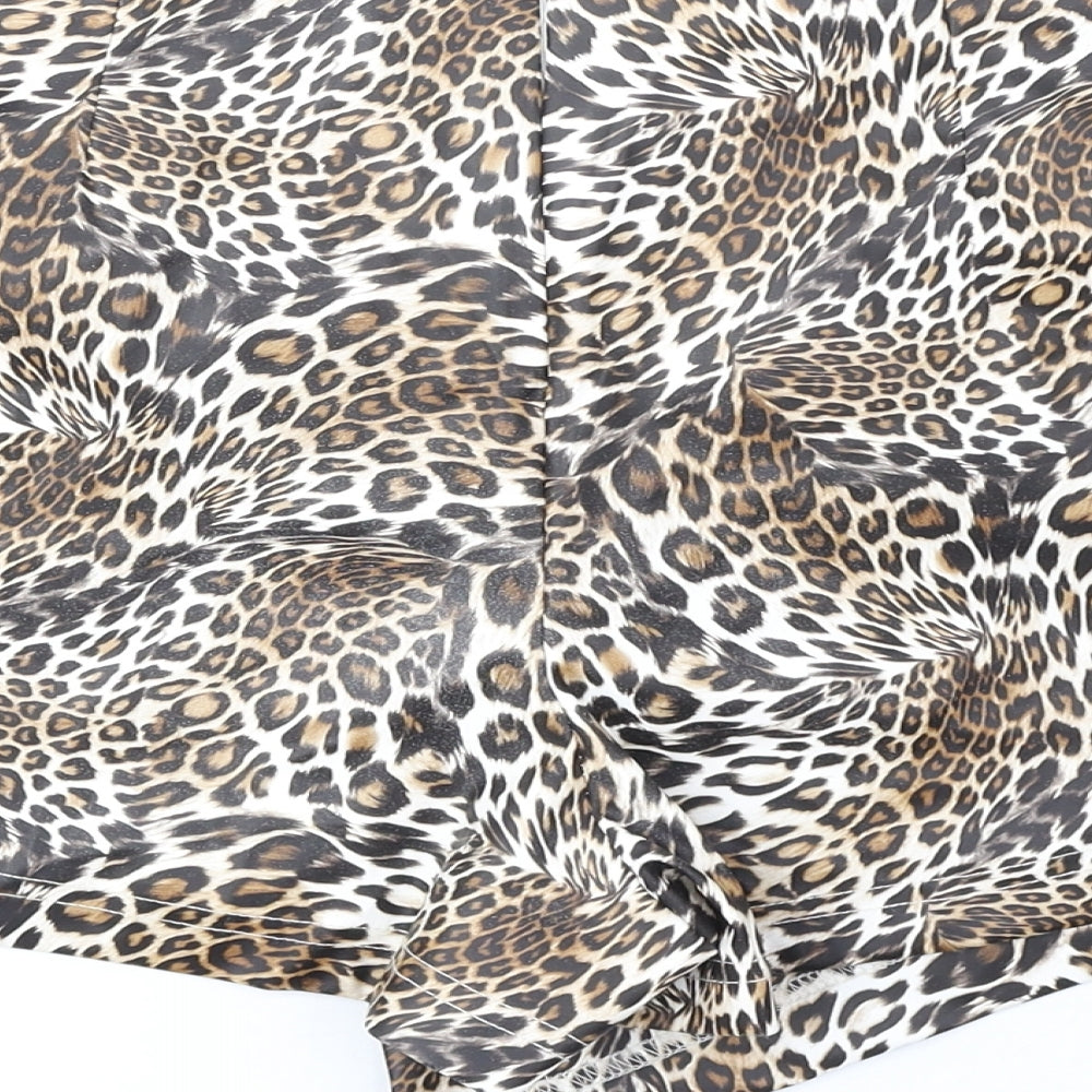 Preworn Womens Brown Animal Print Polyester Wrap Shorts Size 10 Regular Zip - Twist Detail
