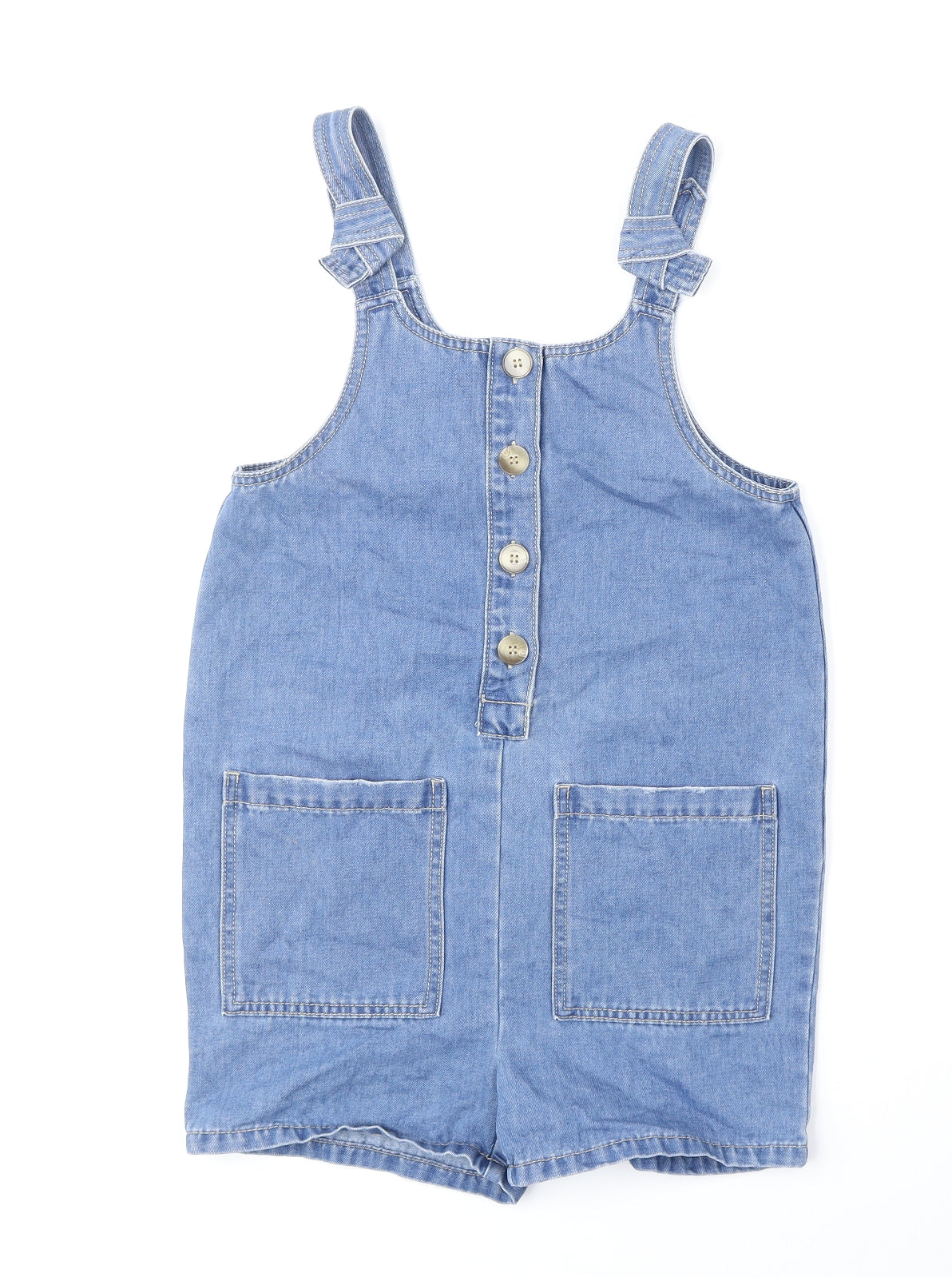 Nutmeg Girls Blue Cotton Dungaree One-Piece Size 12-13 Years Button
