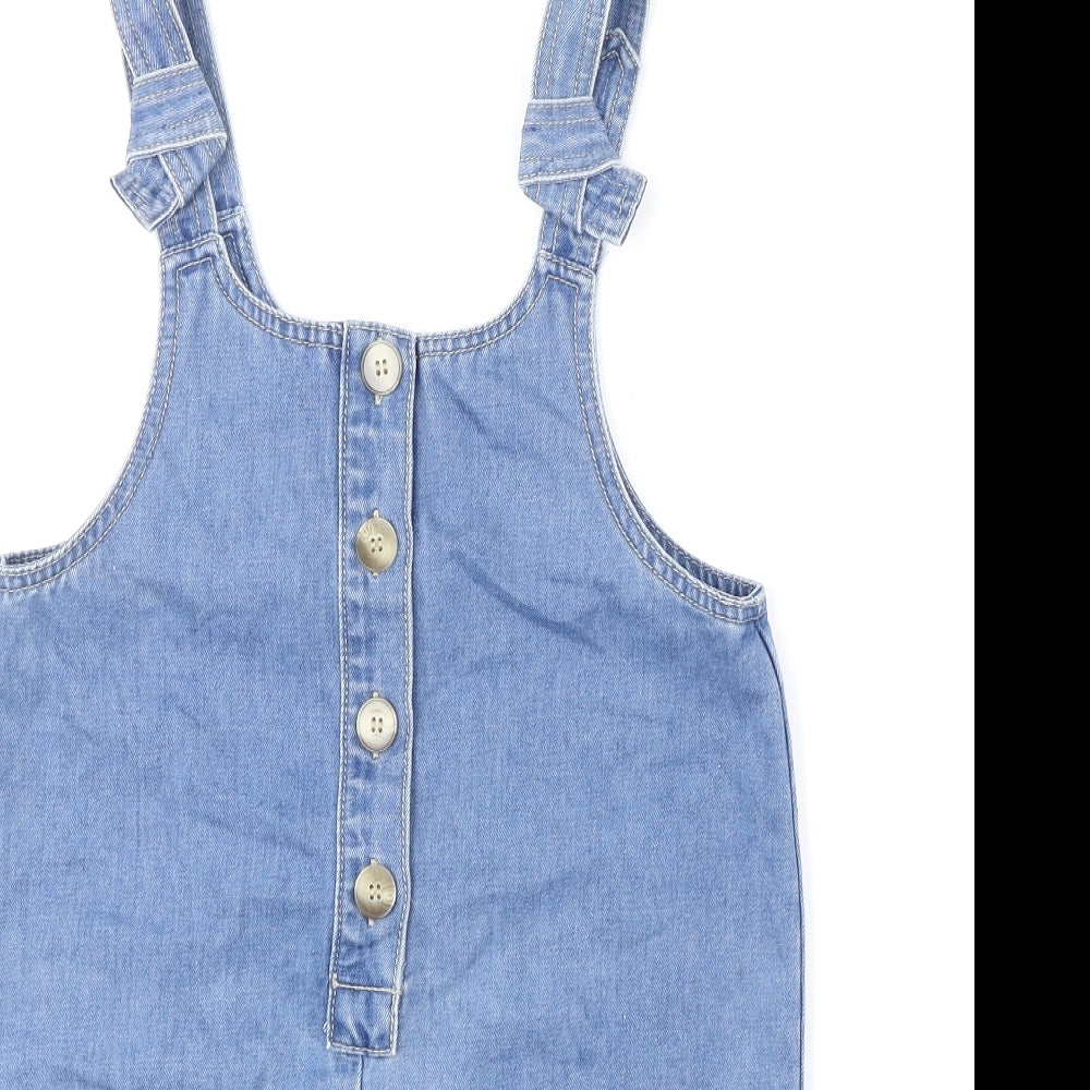 Nutmeg Girls Blue Cotton Dungaree One-Piece Size 12-13 Years Button