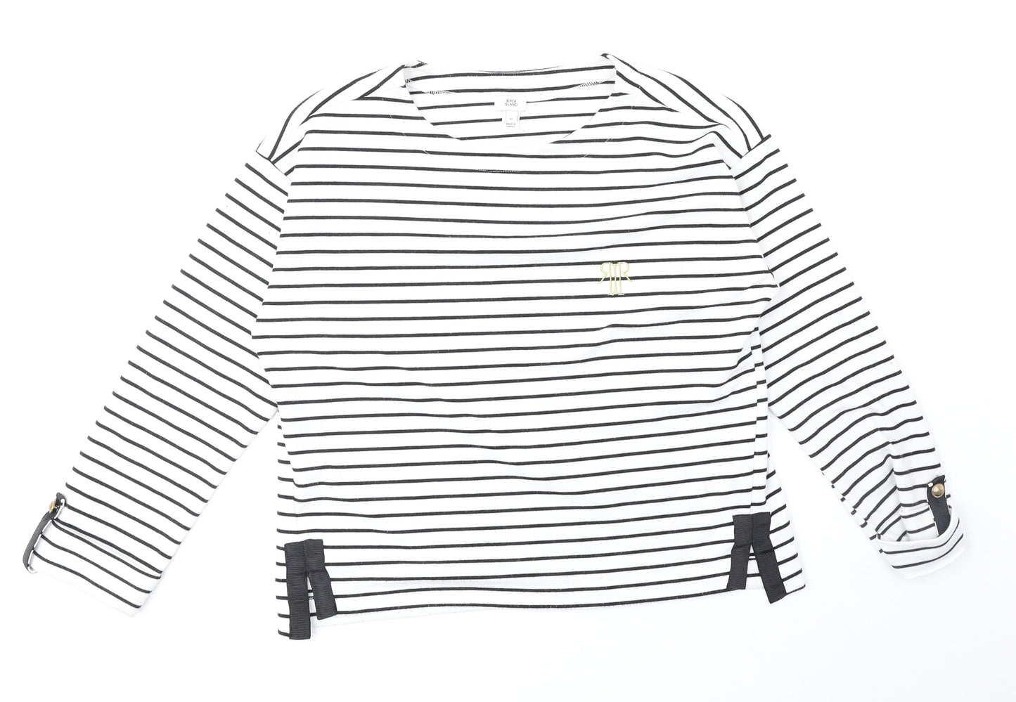 River Island Womens White Striped Polyester Basic Blouse Size 10 Scoop Neck