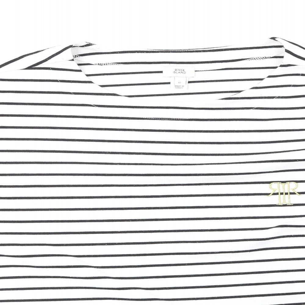 River Island Womens White Striped Polyester Basic Blouse Size 10 Scoop Neck