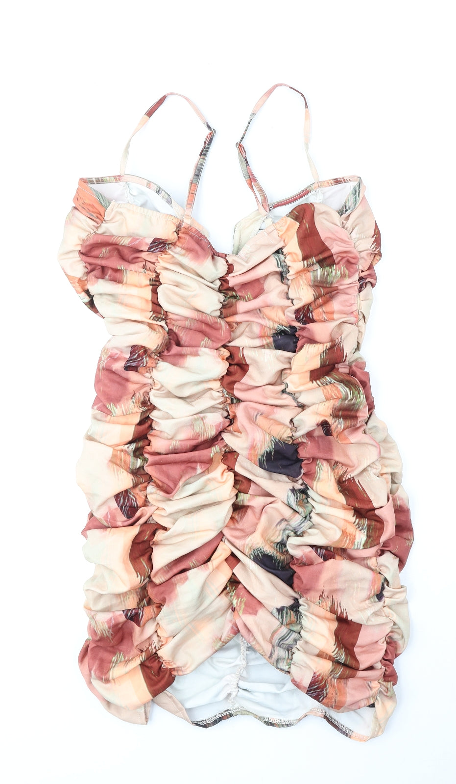 PRETTYLITTLETHING Womens Brown Geometric Polyester Tank Dress Size 16 Square Neck Zip