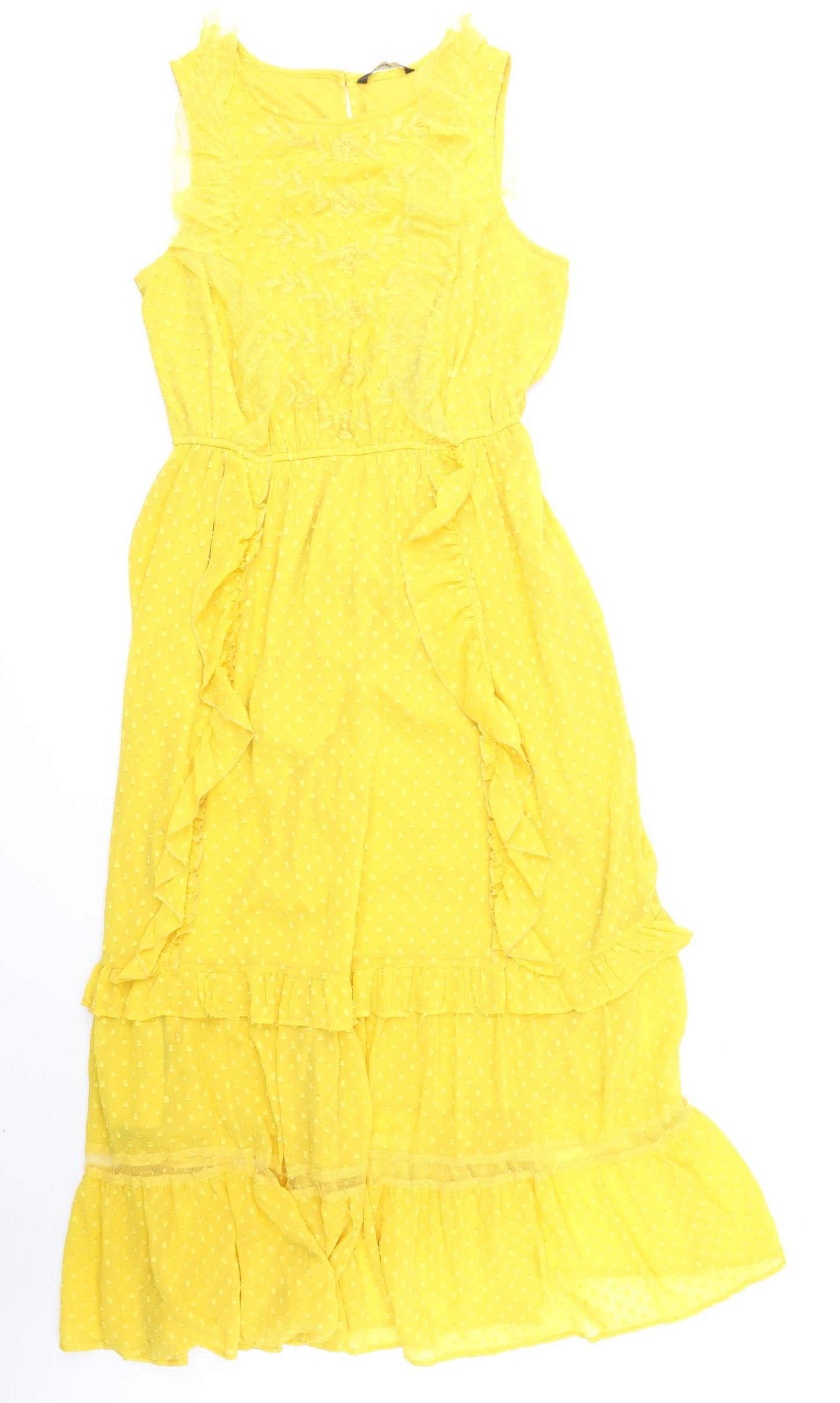 Geroge Womens Yellow Polyester Skater Dress Size 12 Round Neck Button