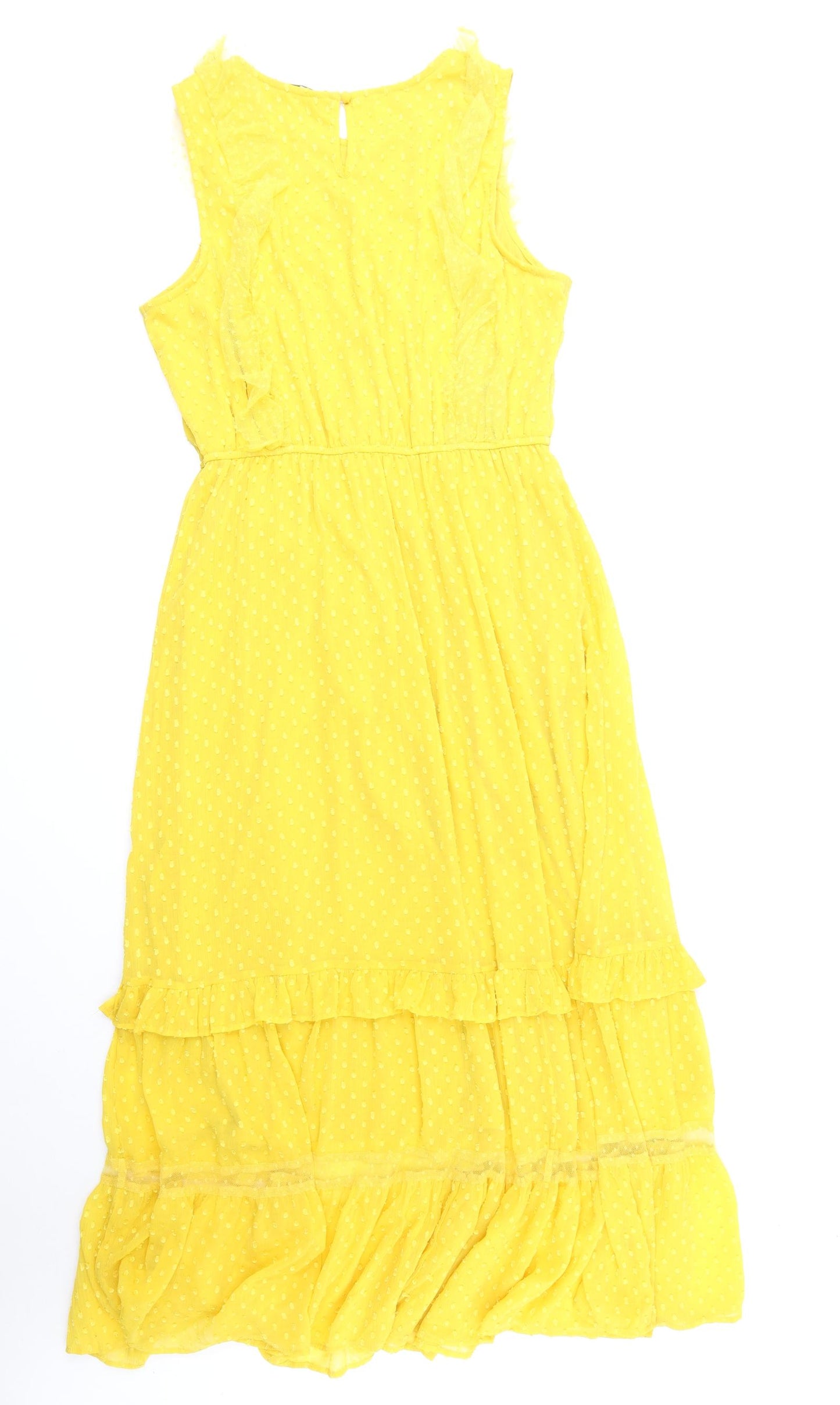 Geroge Womens Yellow Polyester Skater Dress Size 12 Round Neck Button