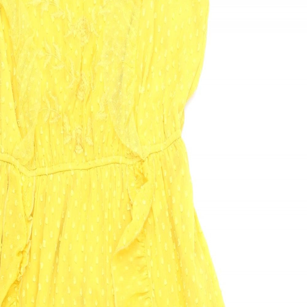 Geroge Womens Yellow Polyester Skater Dress Size 12 Round Neck Button