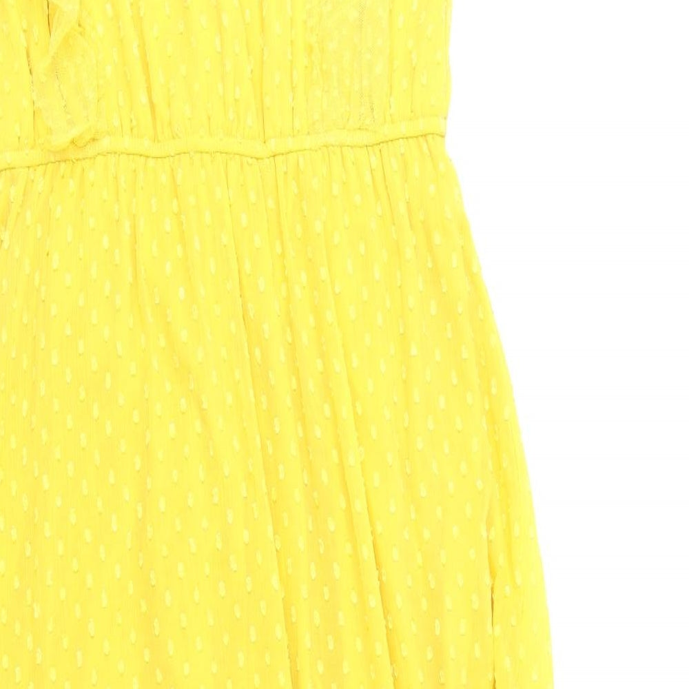 Geroge Womens Yellow Polyester Skater Dress Size 12 Round Neck Button