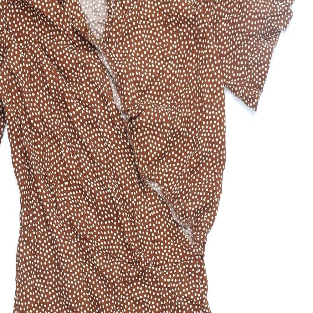 Primark Womens Brown Geometric Polyester Wrap Dress Size 10 V-Neck Tie