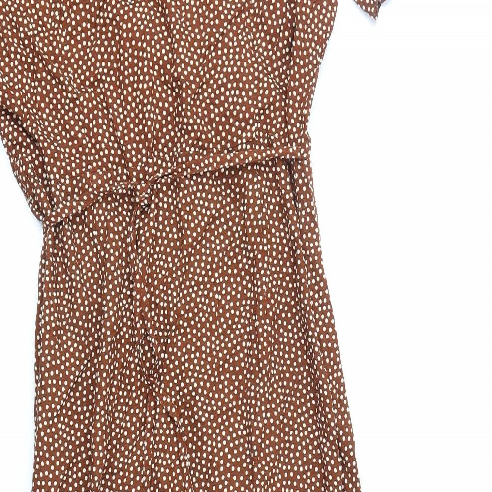 Primark Womens Brown Geometric Polyester Wrap Dress Size 10 V-Neck Tie
