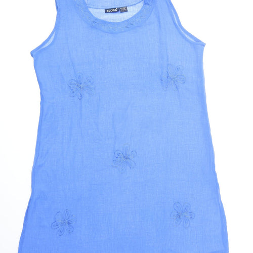 Elora Womens Blue Floral Polyester Basic Tank Size L Round Neck