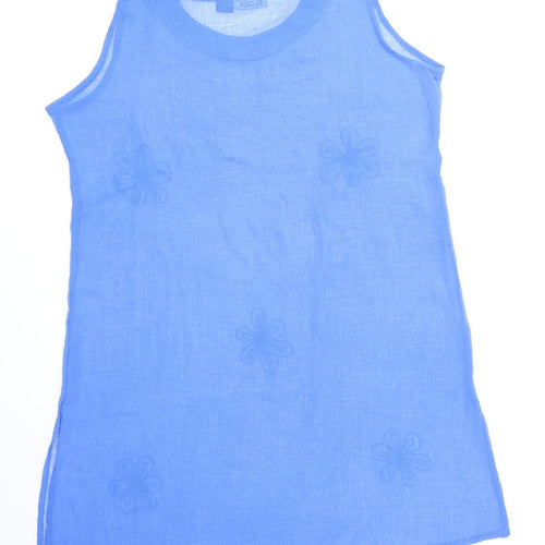 Elora Womens Blue Floral Polyester Basic Tank Size L Round Neck