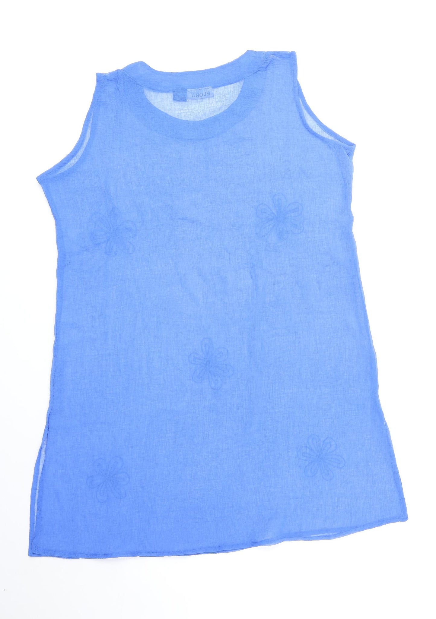 Elora Womens Blue Floral Polyester Basic Tank Size L Round Neck