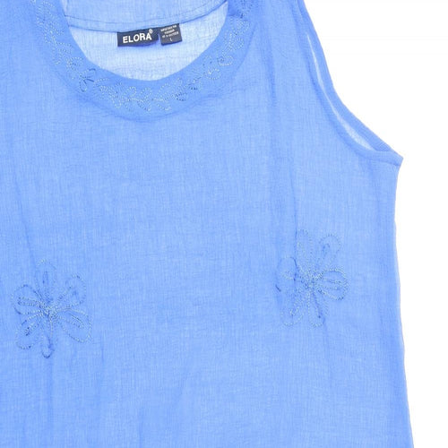 Elora Womens Blue Floral Polyester Basic Tank Size L Round Neck