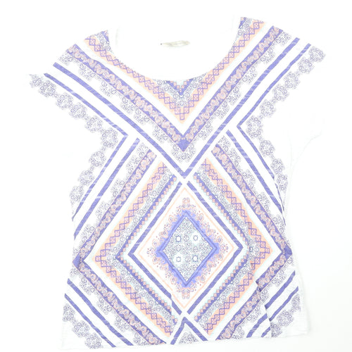 Marks and Spencer Womens Multicoloured Geometric Cotton Basic Blouse Size 10 Round Neck
