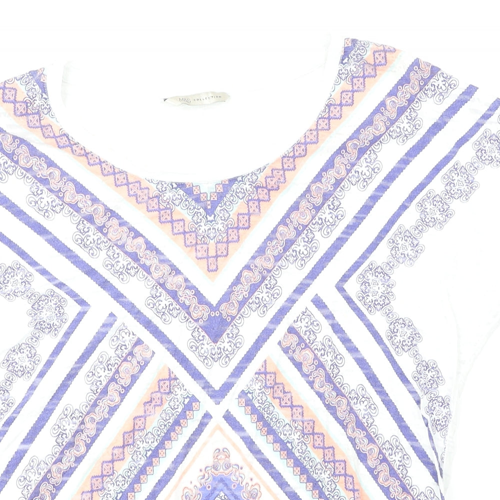 Marks and Spencer Womens Multicoloured Geometric Cotton Basic Blouse Size 10 Round Neck
