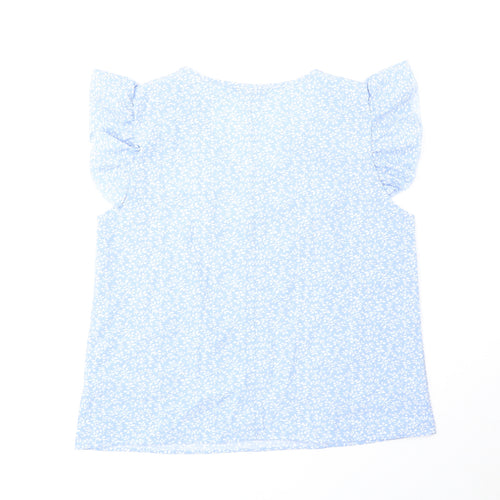 SheIn Womens Blue Floral Polyester Basic Blouse Size M V-Neck