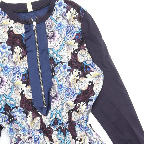 ASOS Womens Multicoloured Floral Polyester A-Line Size 10 Round Neck Zip