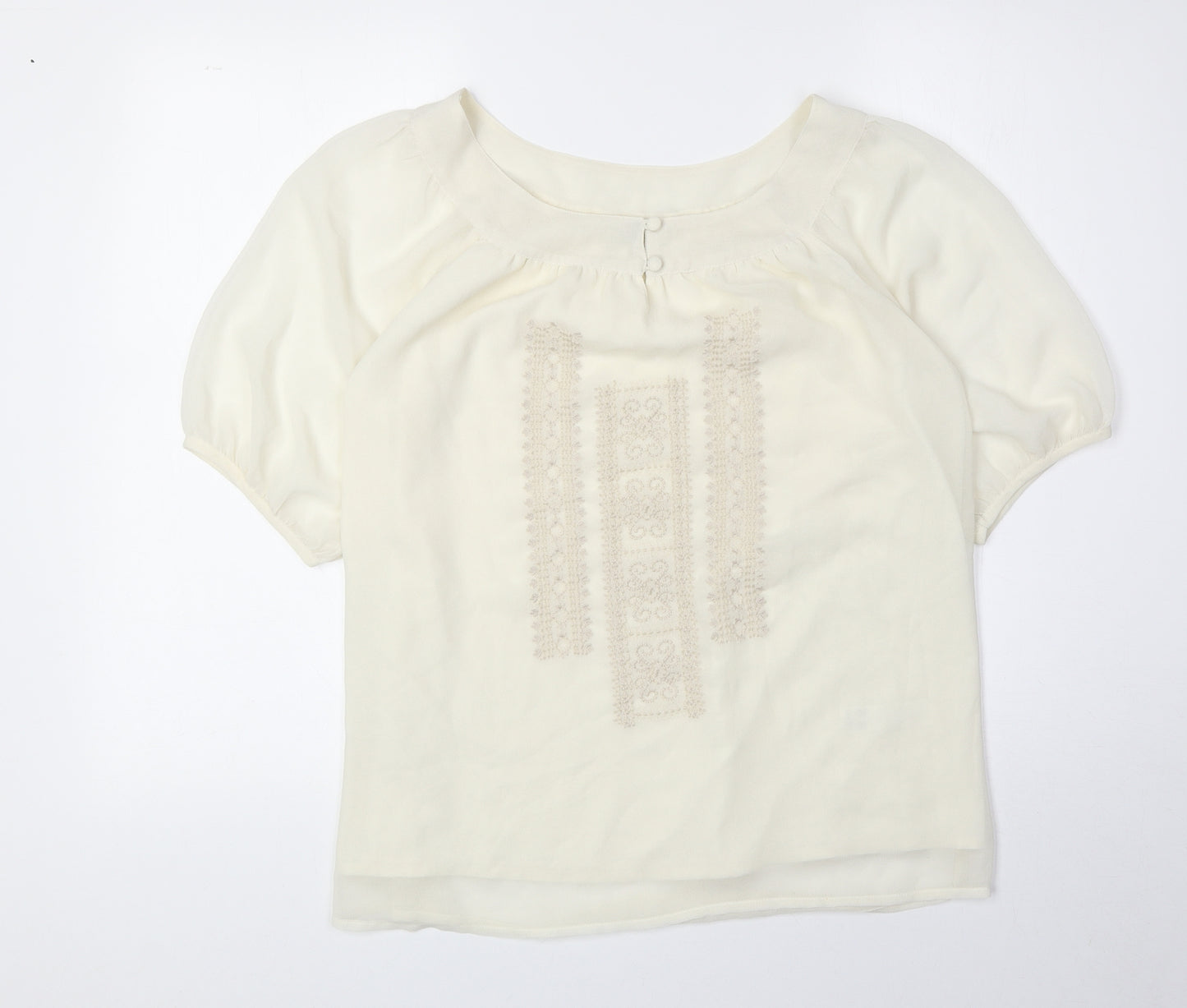 George Womens Ivory Geometric Polyester Basic Blouse Size 10 Round Neck