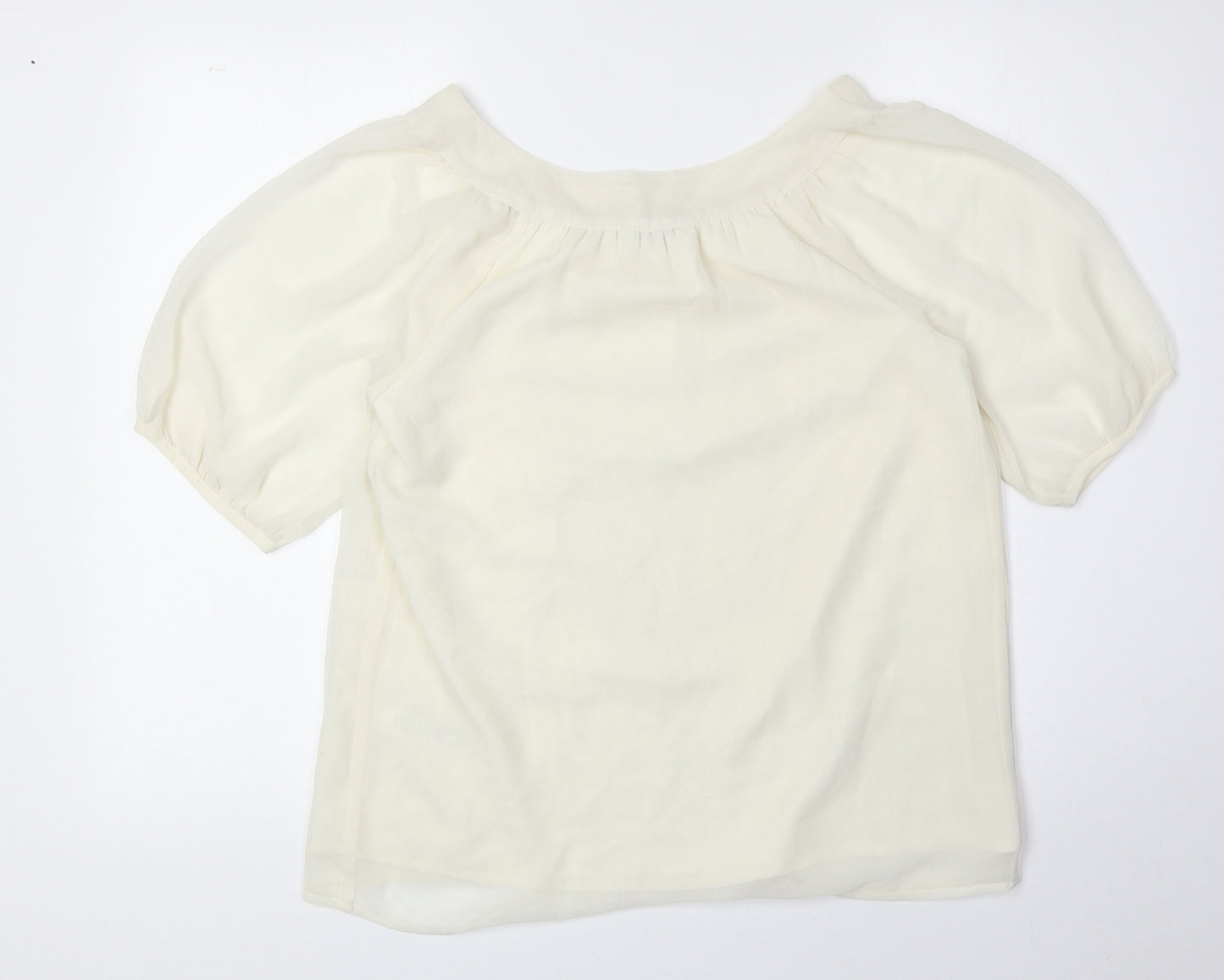 George Womens Ivory Geometric Polyester Basic Blouse Size 10 Round Neck