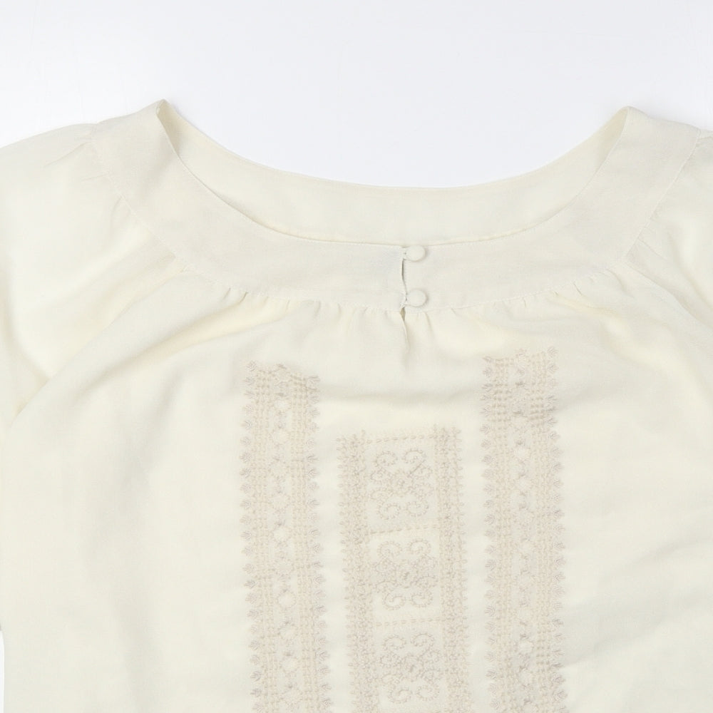 George Womens Ivory Geometric Polyester Basic Blouse Size 10 Round Neck