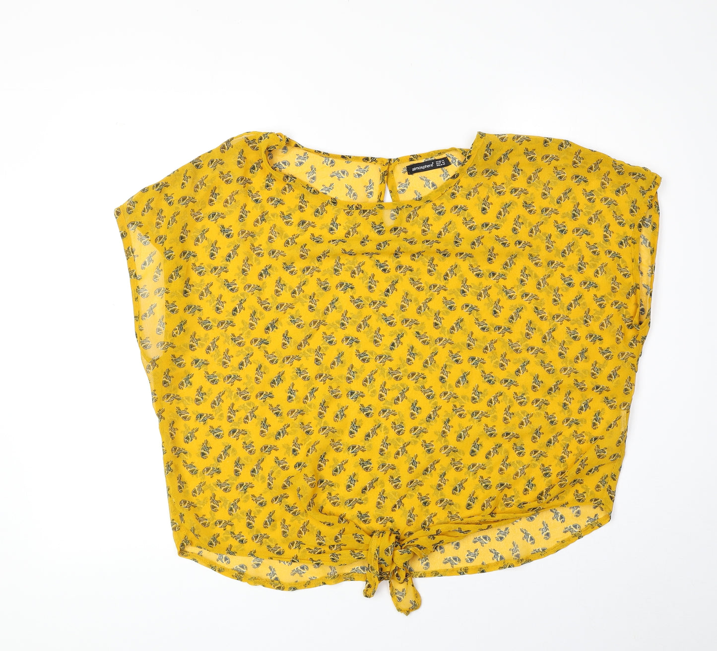 Primark Womens Yellow Floral Polyester Basic Blouse Size 14 Round Neck