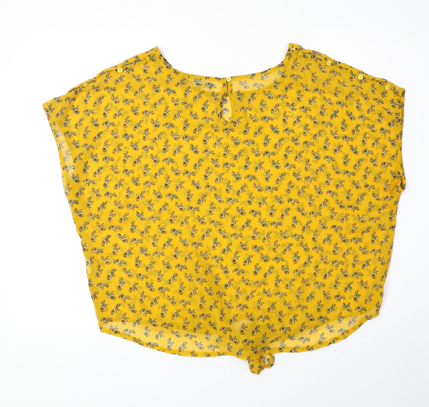 Primark Womens Yellow Floral Polyester Basic Blouse Size 14 Round Neck