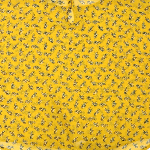 Primark Womens Yellow Floral Polyester Basic Blouse Size 14 Round Neck