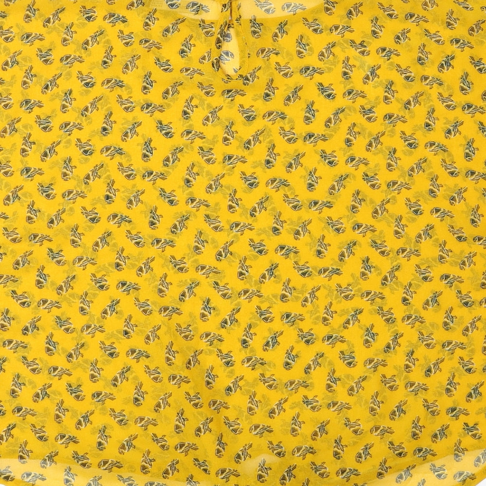 Primark Womens Yellow Floral Polyester Basic Blouse Size 14 Round Neck