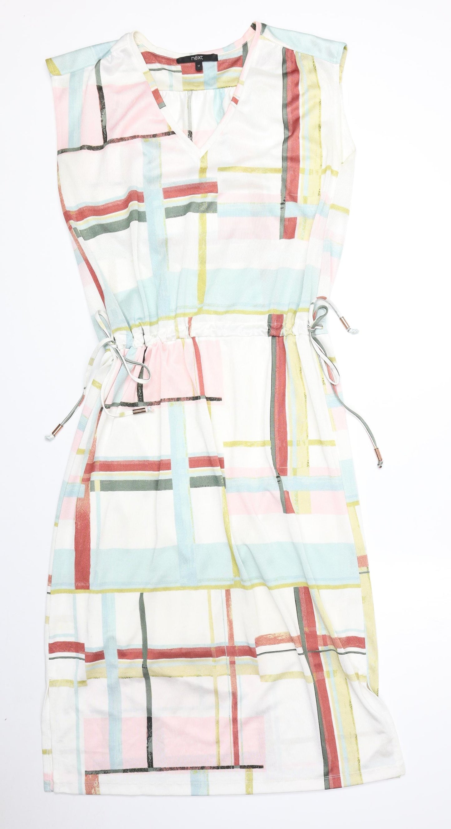 NEXT Womens Multicoloured Geometric Polyester A-Line Size 12 V-Neck Pullover - Elastic Waist