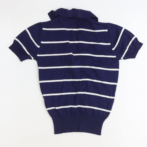 Kronk Womens Blue Collared Striped Cotton Pullover Jumper Size 8