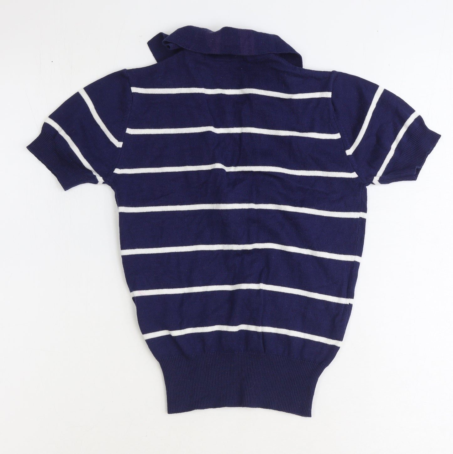 Kronk Womens Blue Collared Striped Cotton Pullover Jumper Size 8