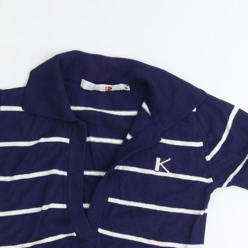 Kronk Womens Blue Collared Striped Cotton Pullover Jumper Size 8