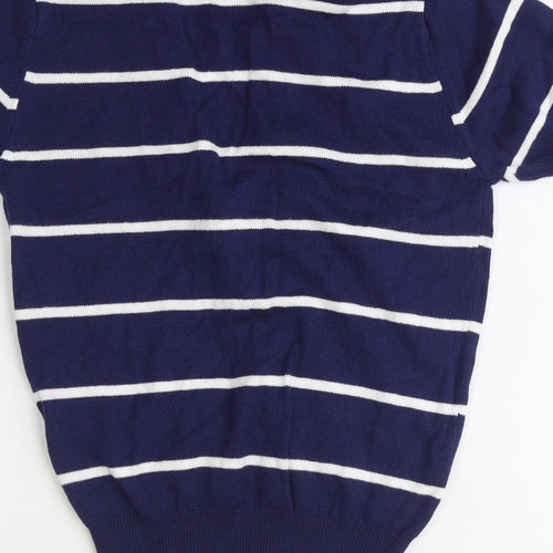 Kronk Womens Blue Collared Striped Cotton Pullover Jumper Size 8