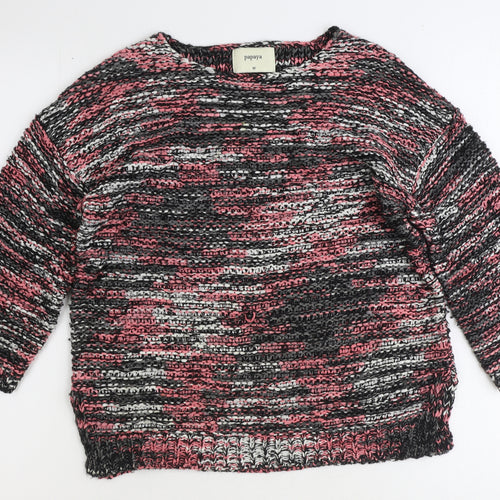 Papaya Womens Pink Boat Neck Geometric Acrylic Pullover Jumper Size M