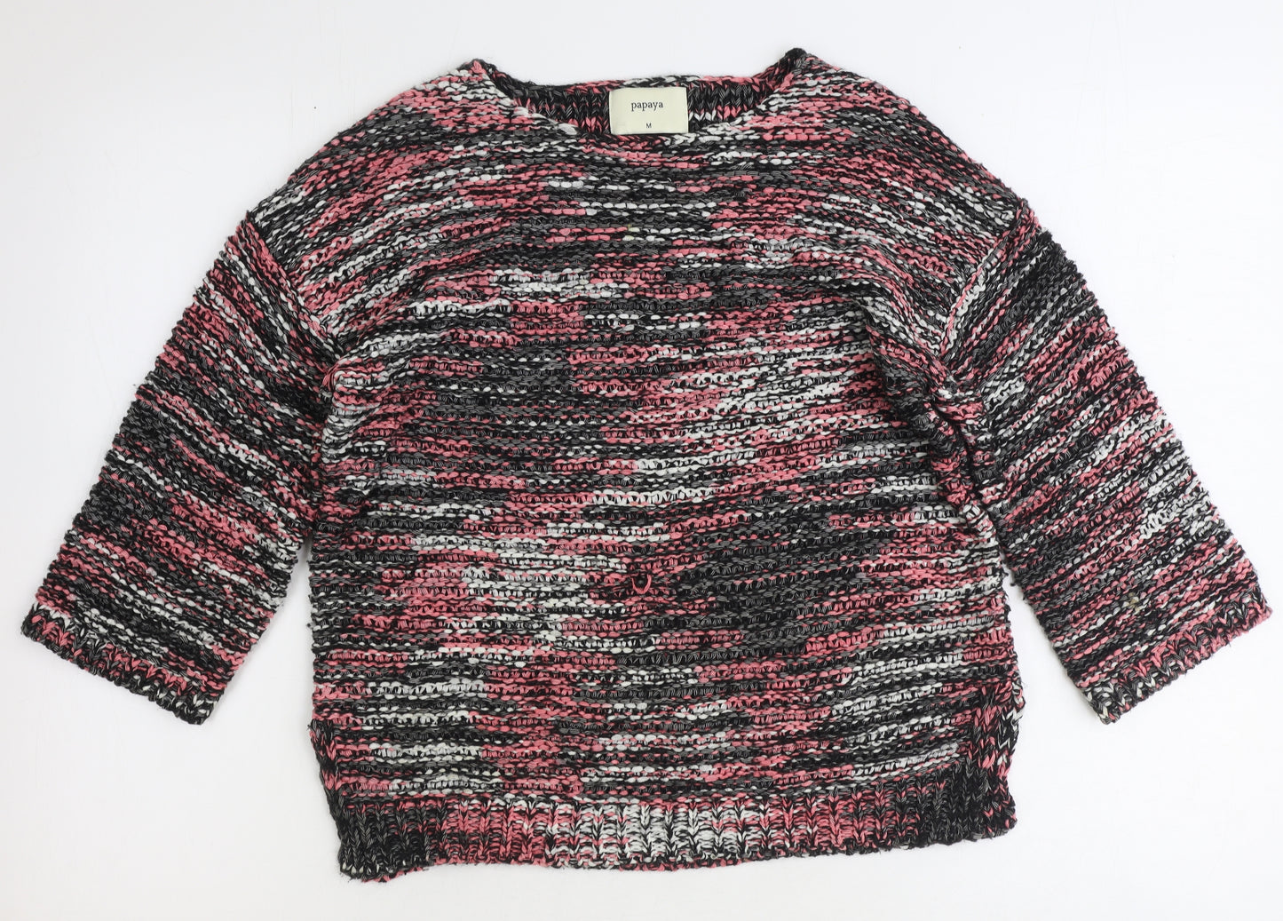 Papaya Womens Pink Boat Neck Geometric Acrylic Pullover Jumper Size M