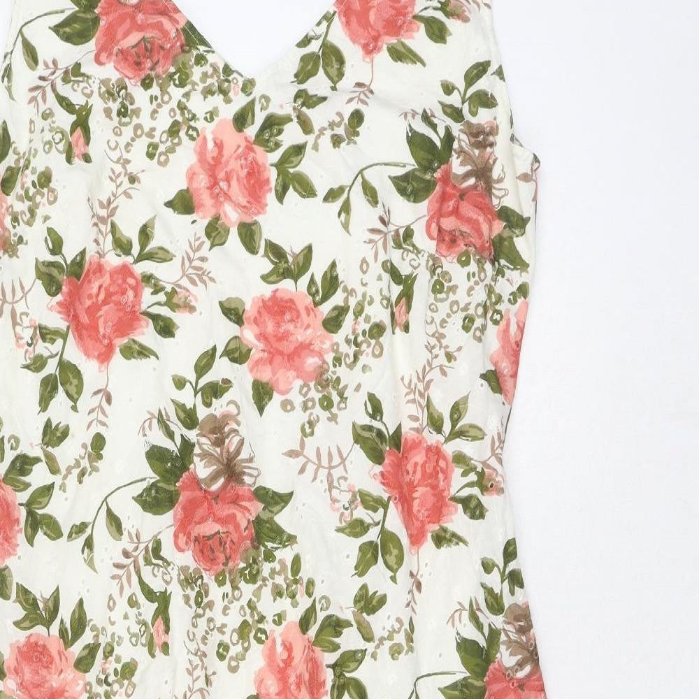 Marks and Spencer Womens White Floral Cotton Fit & Flare Size 16 V-Neck Pullover