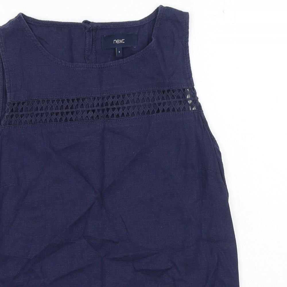 NEXT Womens Blue Linen Basic Tank Size 8 Boat Neck